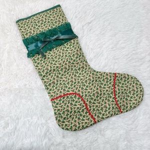 Vintage Handmade Holly Berry And Lace Christmas Stocking